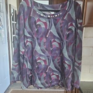 BonWorth Purple and Gray Swirl Blouse